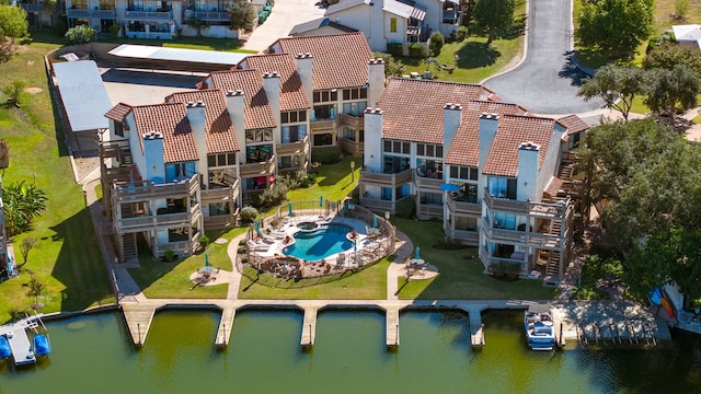 bird's eye view featuring a water view