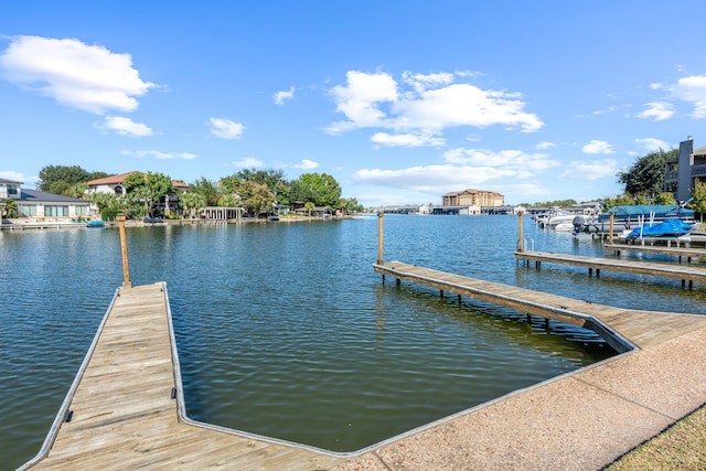 view of dock with a water view