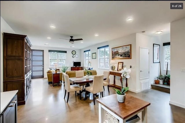 dining room with ceiling fan