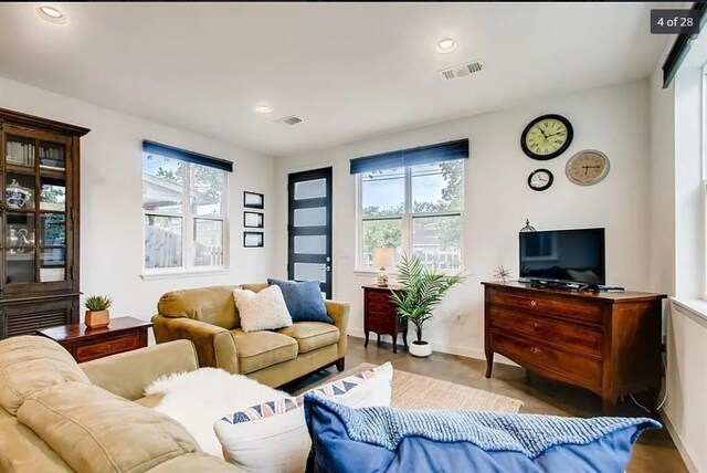 living room with hardwood / wood-style floors