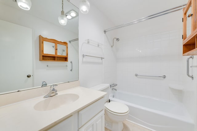 full bathroom with vanity, toilet, and washtub / shower combination