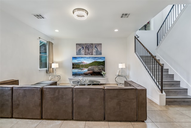 living room featuring light tile patterned floors