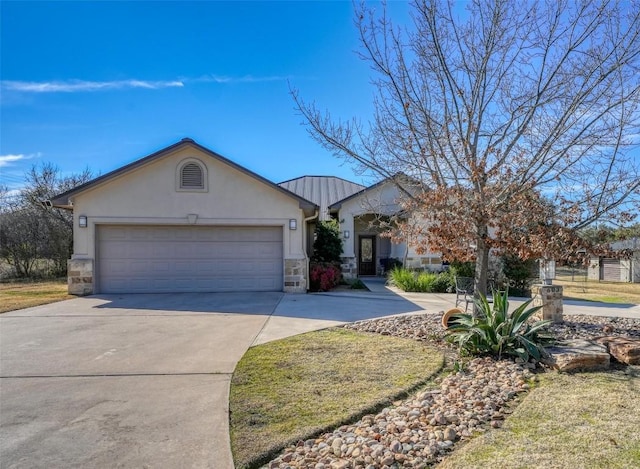 single story home with a garage