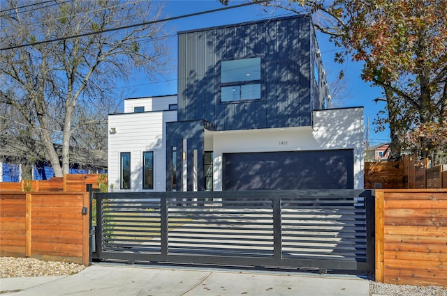 contemporary home featuring a garage