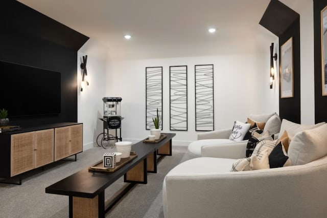 living room featuring light colored carpet