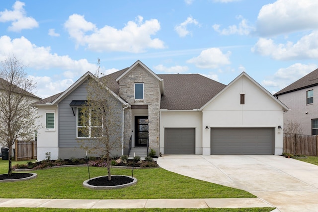 view of front of house with a front lawn and a garage