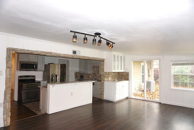 kitchen with white cabinets, dark hardwood / wood-style flooring, sink, and appliances with stainless steel finishes