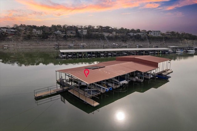 dock area with a water view