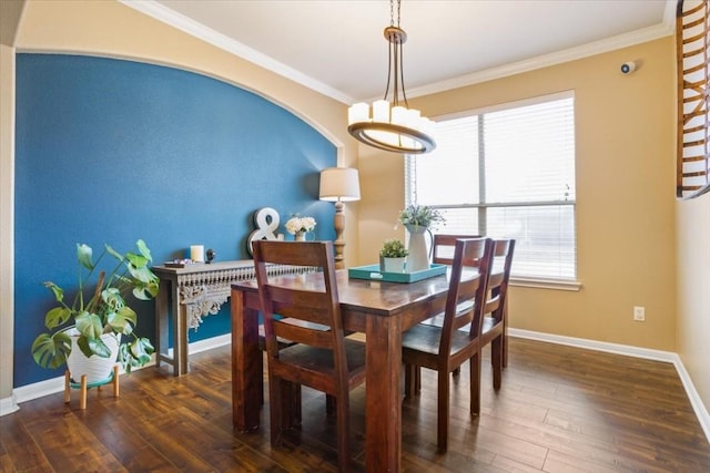 dining room featuring crown molding and dark hardwood / wood-style floors