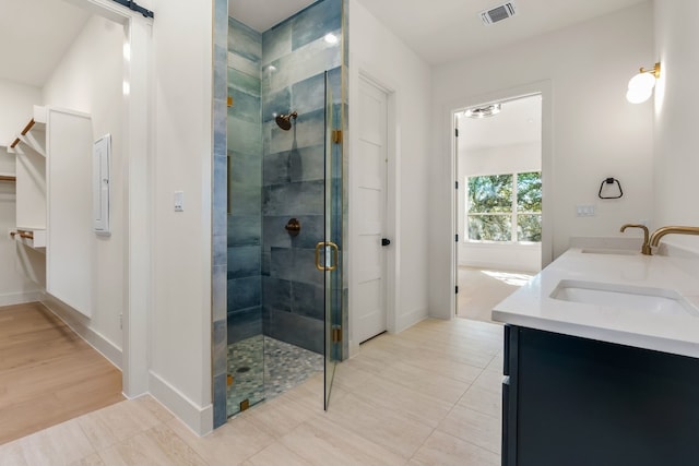 bathroom with vanity and walk in shower