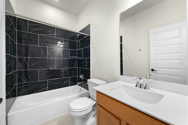 full bathroom with toilet, tile patterned flooring, shower / bathtub combination, and vanity