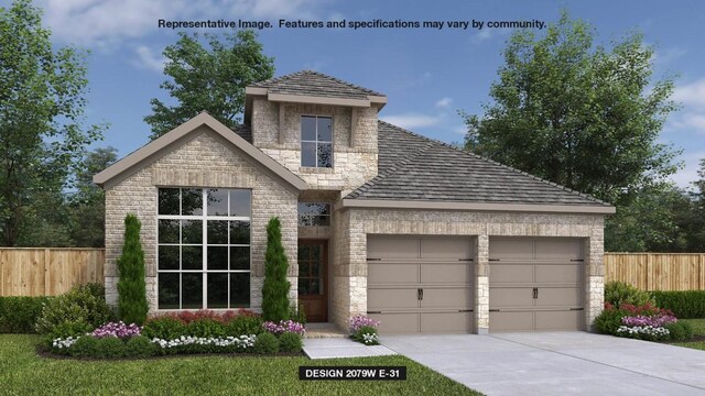 120 King Haakon Bay Dr, Kyle, TX 78640 - view of front of home featuring an attached garage, concrete driveway, stone siding, and a shingled roof