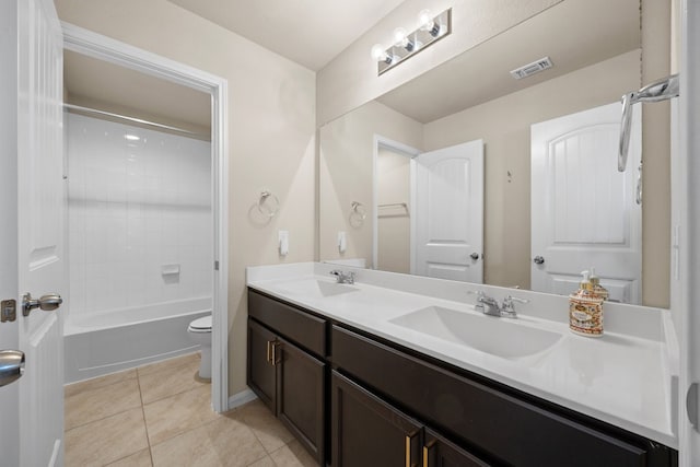 full bathroom with tile patterned flooring, vanity, shower / bathing tub combination, and toilet