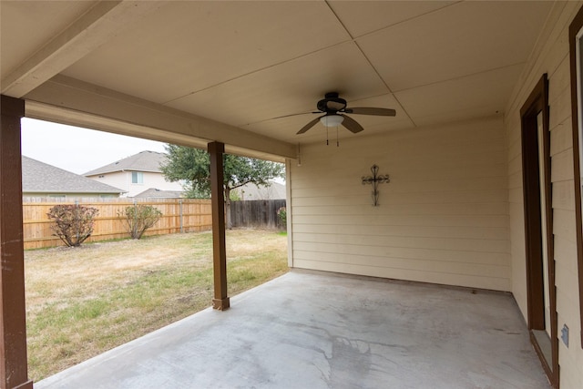 view of patio featuring ceiling fan