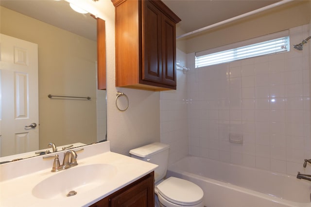 full bathroom with plenty of natural light, toilet, shower / tub combination, and vanity