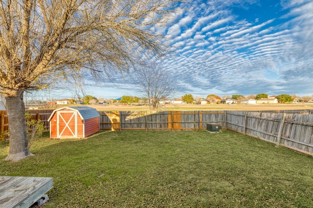 view of yard featuring a shed