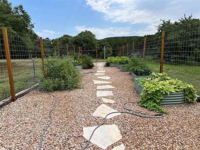 222 Winn Valley Dr, Wimberley, TX 78676 - view of yard featuring a vegetable garden and fence