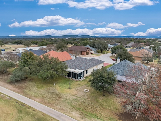 drone / aerial view featuring a mountain view