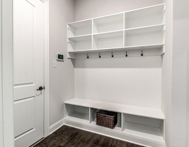 mudroom featuring dark wood-type flooring