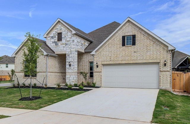 view of front property with a garage and a front lawn