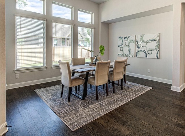 dining room featuring dark wood-type flooring and a wealth of natural light