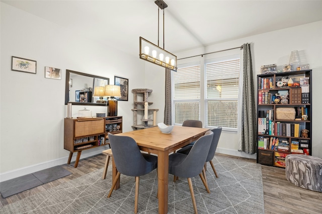 dining space with hardwood / wood-style floors