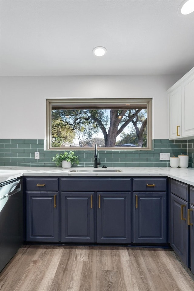 kitchen featuring white cabinets, dishwasher, a healthy amount of sunlight, and sink