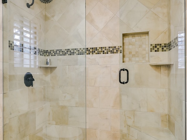 bathroom featuring a shower with shower door