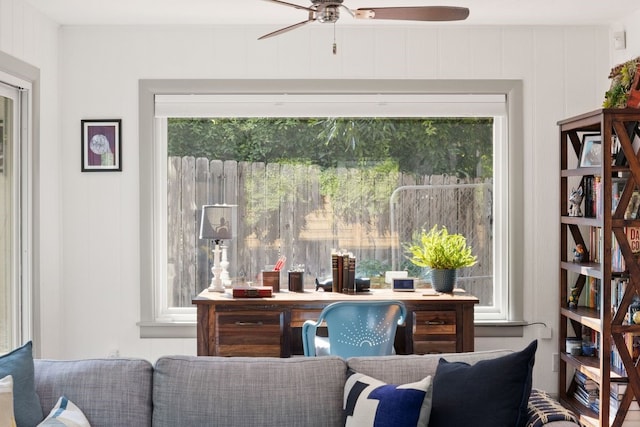 office featuring ceiling fan and plenty of natural light