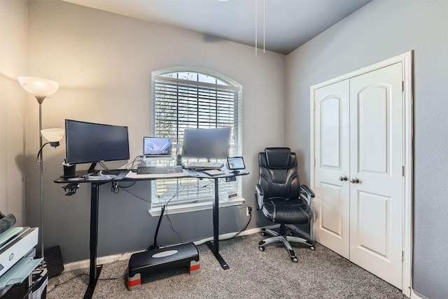 view of carpeted home office