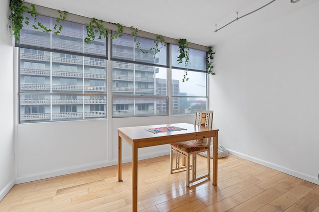 dining area featuring wood-type flooring