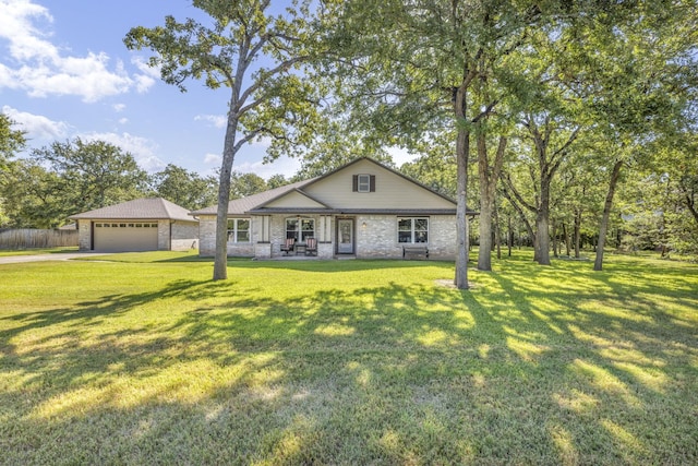 ranch-style house with a front lawn and a garage