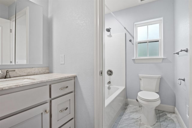 full bathroom featuring toilet, bathtub / shower combination, and vanity