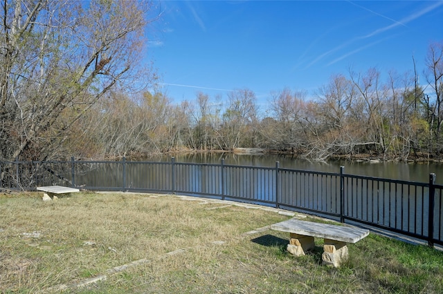 view of yard with a water view