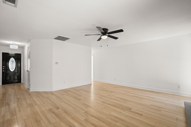 interior space with ceiling fan and light wood-type flooring