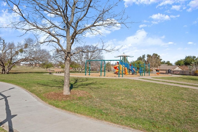 view of play area with a yard