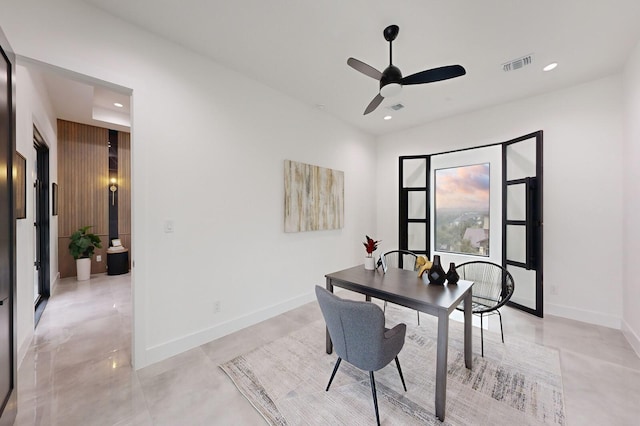 office area featuring ceiling fan