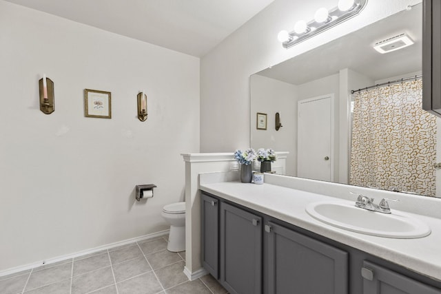 bathroom with tile patterned flooring, vanity, and toilet