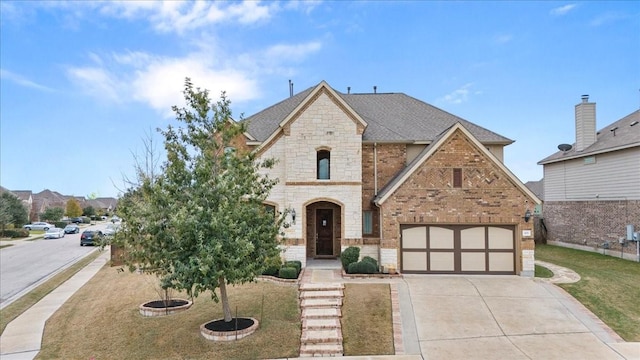 view of front of house with a front lawn and a garage