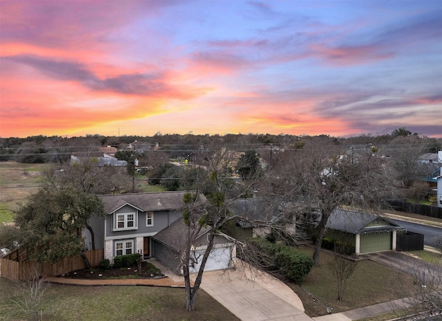 view of aerial view at dusk