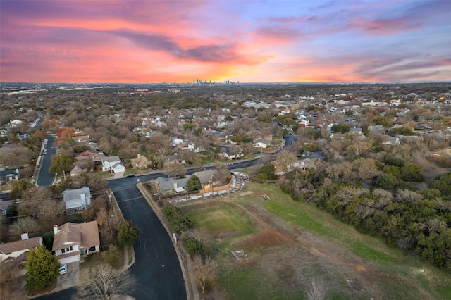 view of aerial view at dusk