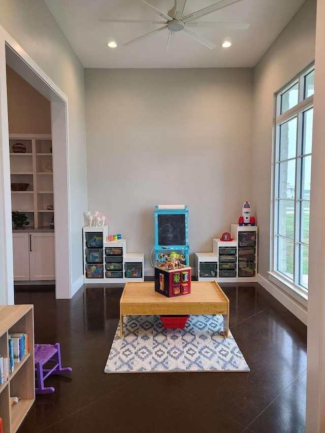 game room featuring ceiling fan