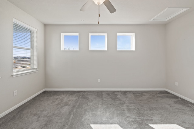 carpeted empty room with ceiling fan