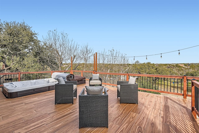 wooden terrace featuring an outdoor hangout area