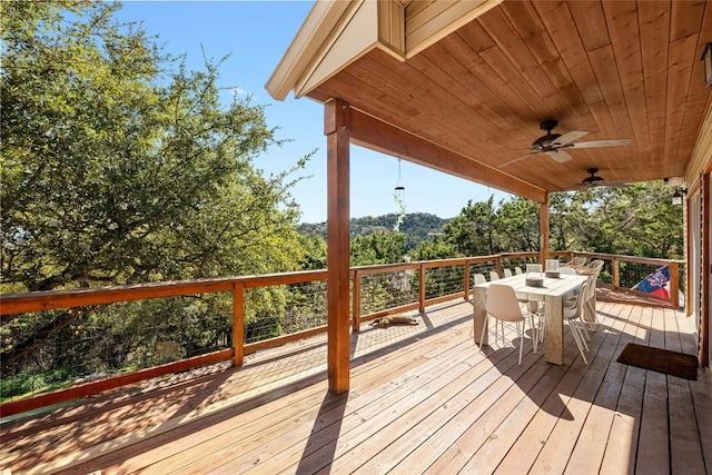 1603 Twilight Ridge Dr, Austin, TX 78746 - wooden terrace featuring outdoor dining area and ceiling fan