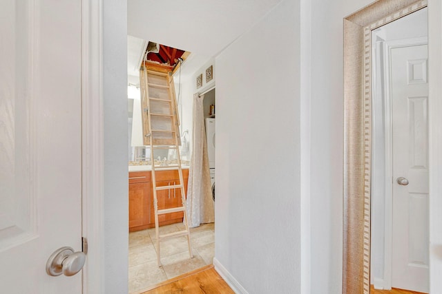 corridor featuring light wood-type flooring