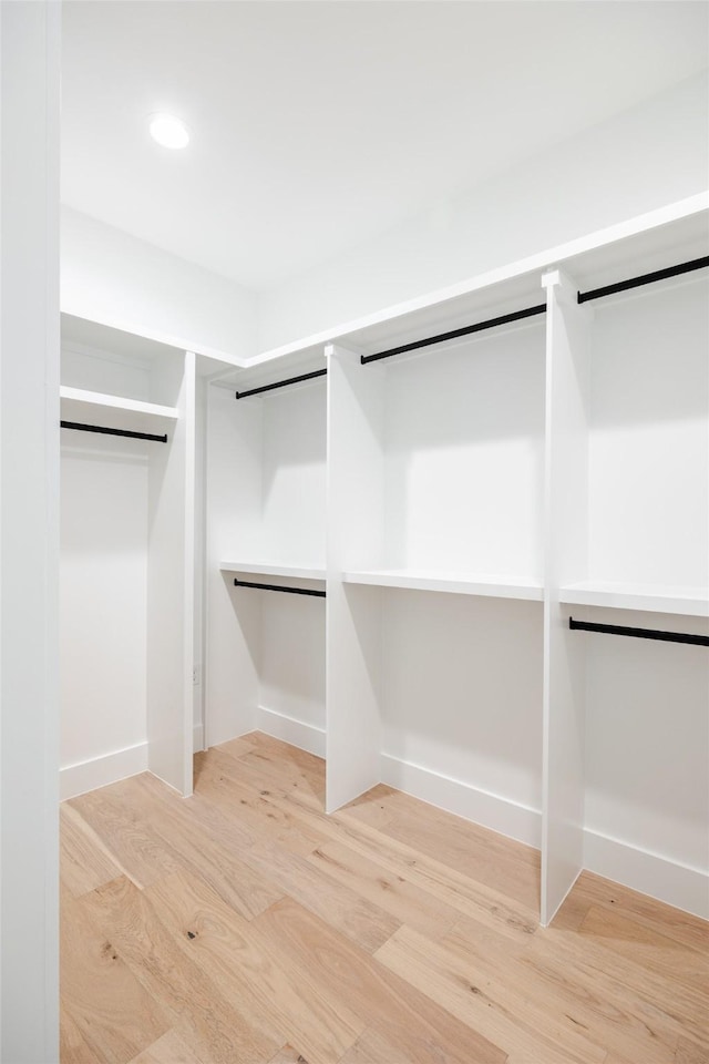 spacious closet with light hardwood / wood-style flooring