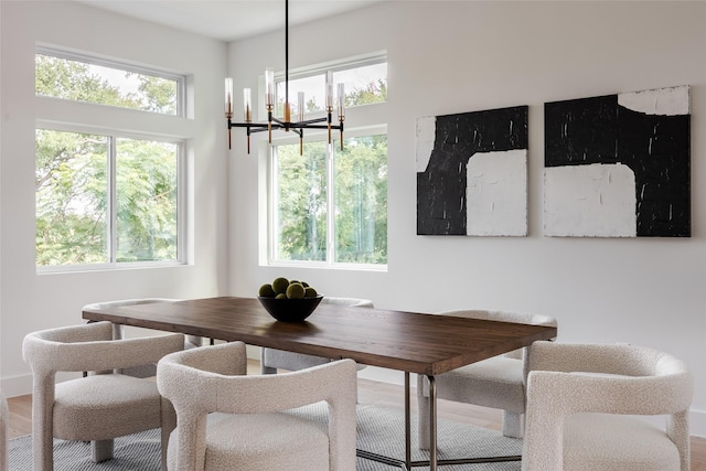 dining room featuring a notable chandelier and hardwood / wood-style flooring