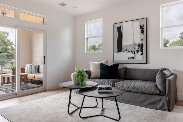 living room featuring light wood-type flooring