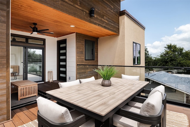 wooden deck with ceiling fan